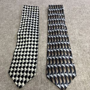 Mens Necktie Lot of‎ 2 Silk Modern Geometric Pattern